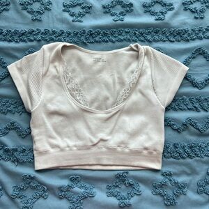 Aerie Cream Lace-Trim Ribbed Tank